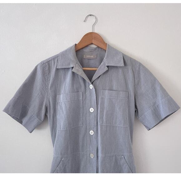 EVERLANE Striped Cotton Weave Romper / Sz 4 / Collared / Shorts / Boho / Minimal - Picture 3 of 10